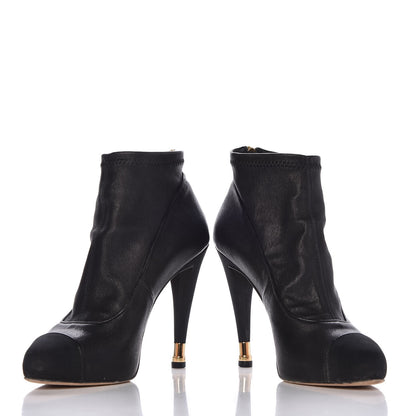 Chanel Sheepskin Grosgrain Cap Toe Ankle Boots 38 Black 6 of 10