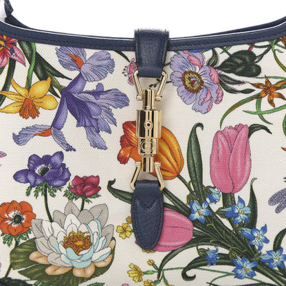 Gucci Canvas Flora Medium Jackie Hobo Blue Agata 9 of 9