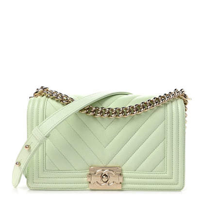 Chanel Caviar Chevron Quilted Medium Boy Flap Light Green 1 of 9
