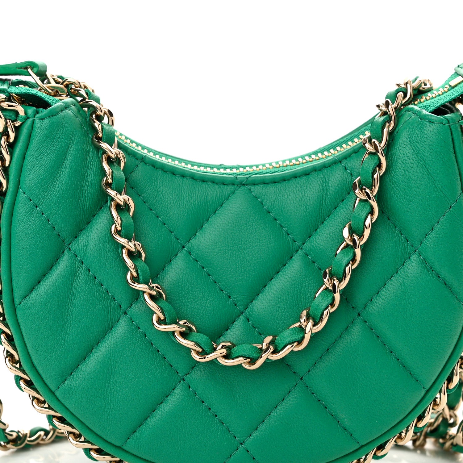 Chanel Lambskin Quilted Mini Chain Around Hobo Green 8 of 11