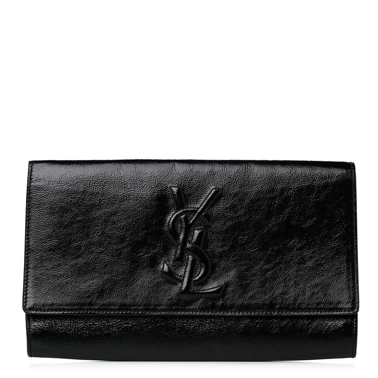 Saint Laurent Textured Patent Monogram Large Belle De Jour Clutch Black 1 of 12