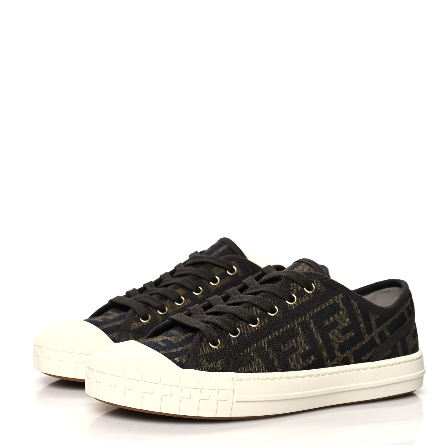 Fendi Fabric Jacquard FF Womens Domino Low Top Sneakers 39 Tobacco 3 of 9