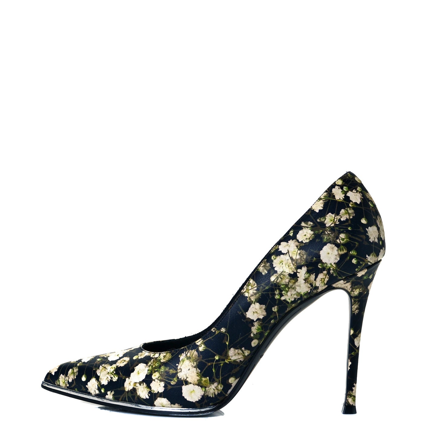 Calfskin Floral Print Pointed Toe Pumps 40.5 Black Multicolor