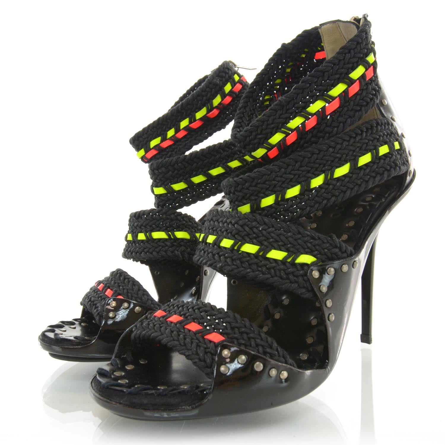 Jimmy Choo Leather Braided Neon Camila Sandals Heels 40.5 Black 2 of 6