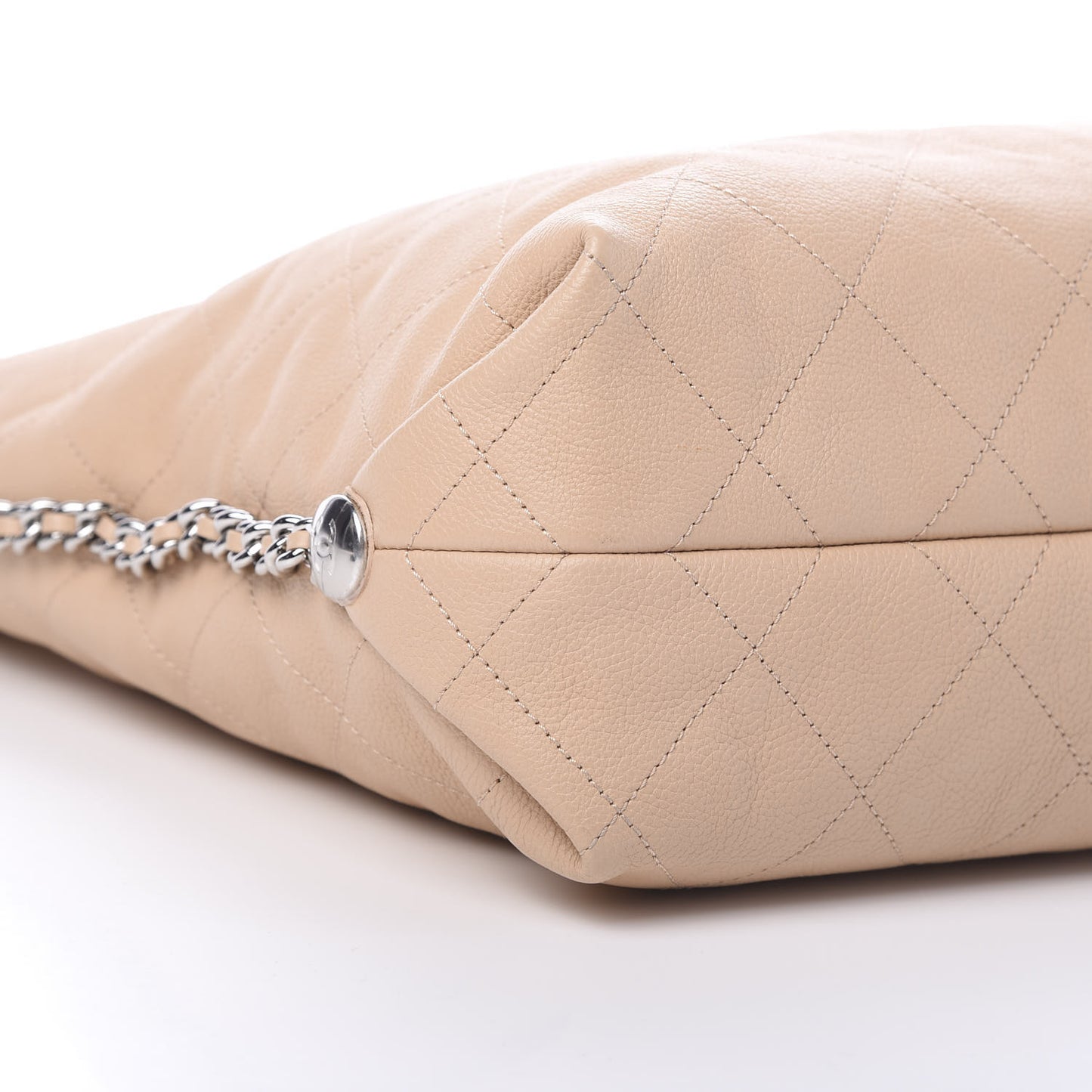 Grained Calfskin Stitched Medium Braided With Style Hobo Beige