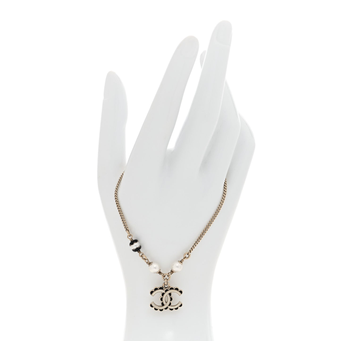 Metal Enamel Pearl CC Bracelet Gold Black White