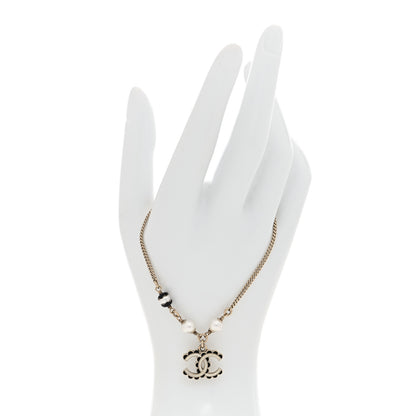 Chanel Metal Enamel Pearl CC Bracelet Gold Black White 2 of 5