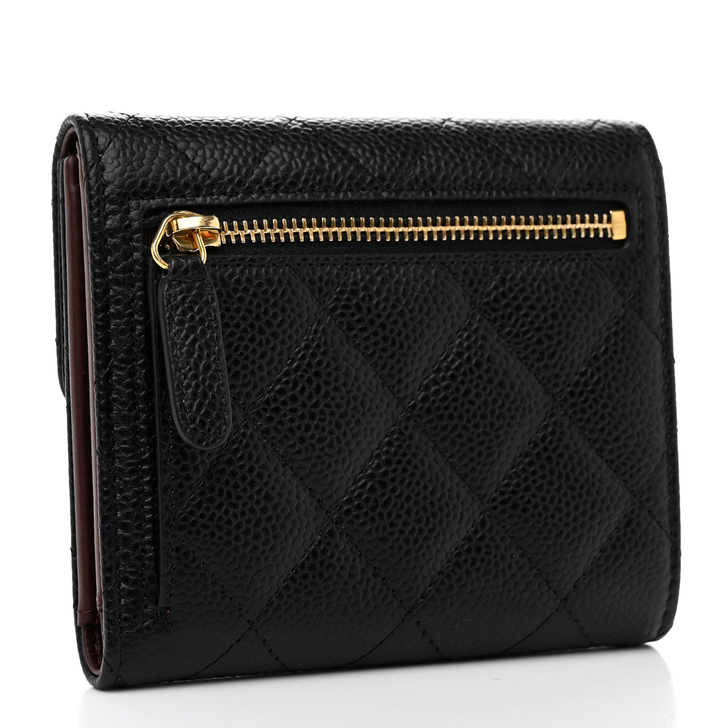 Caviar Quilted Compact Flap Wallet Black
