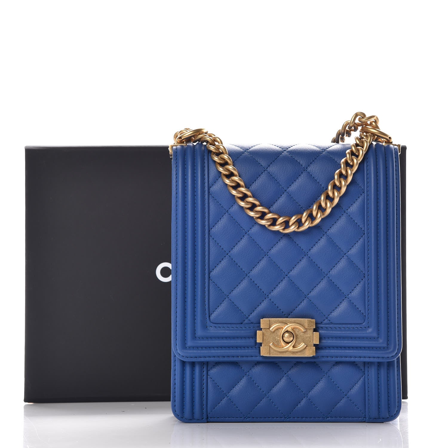 Chanel Calfskin Quilted North South Boy Flap Blue 10 of 10