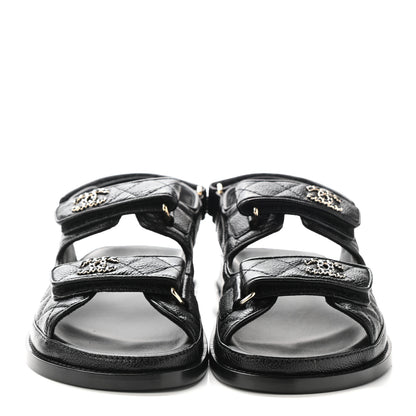 Chanel Grained Calfskin Velcro Dad Sandals 36.5 Black 2 of 8