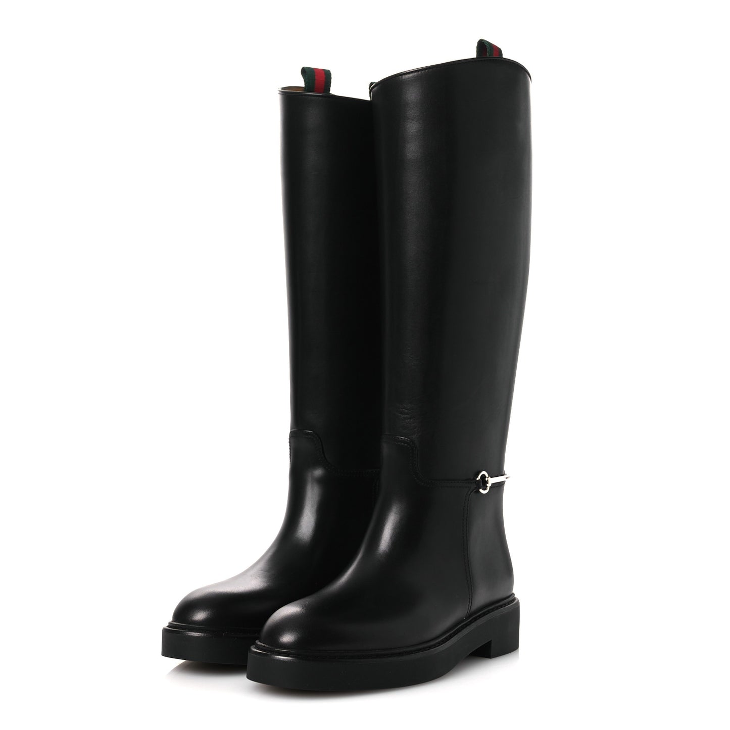 Shiny Calfskin Michelangelo Slim Horsebit Riding Boots 36 Black
