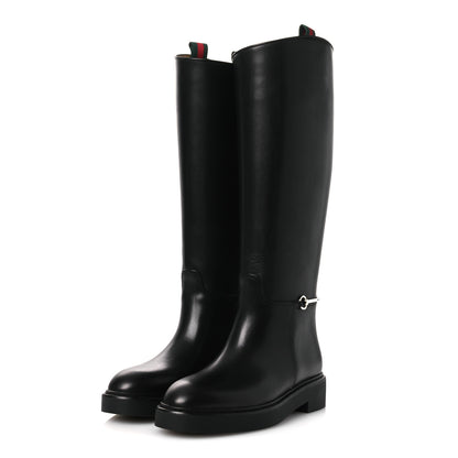 Gucci Shiny Calfskin Michelangelo Slim Horsebit Riding Boots 36 Black 8 of 22