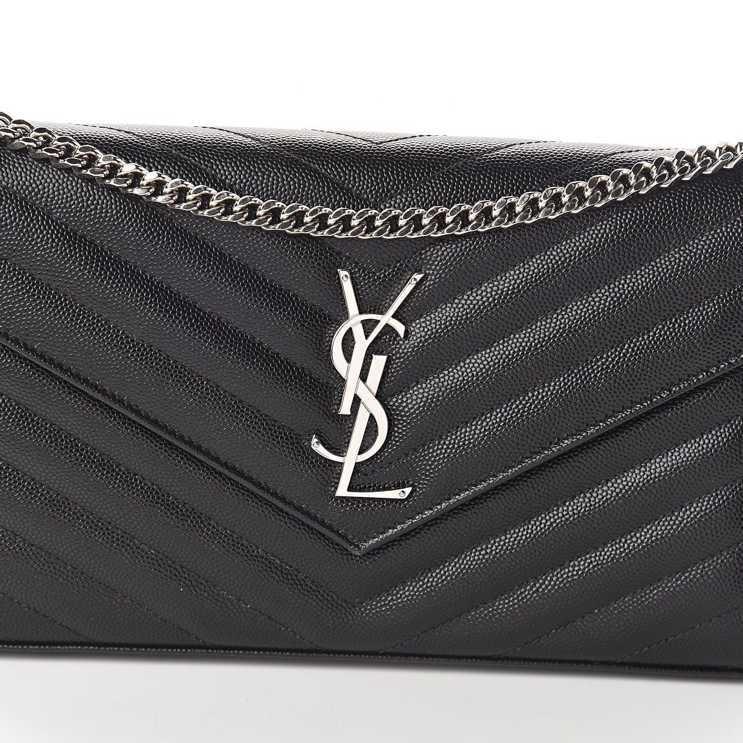 Saint Laurent Grain De Poudre Matelasse Chevron Monogram Chain Wallet Black 7 of 10