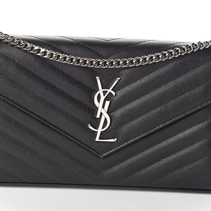 Saint Laurent Grain De Poudre Matelasse Chevron Monogram Chain Wallet Black 7 of 10