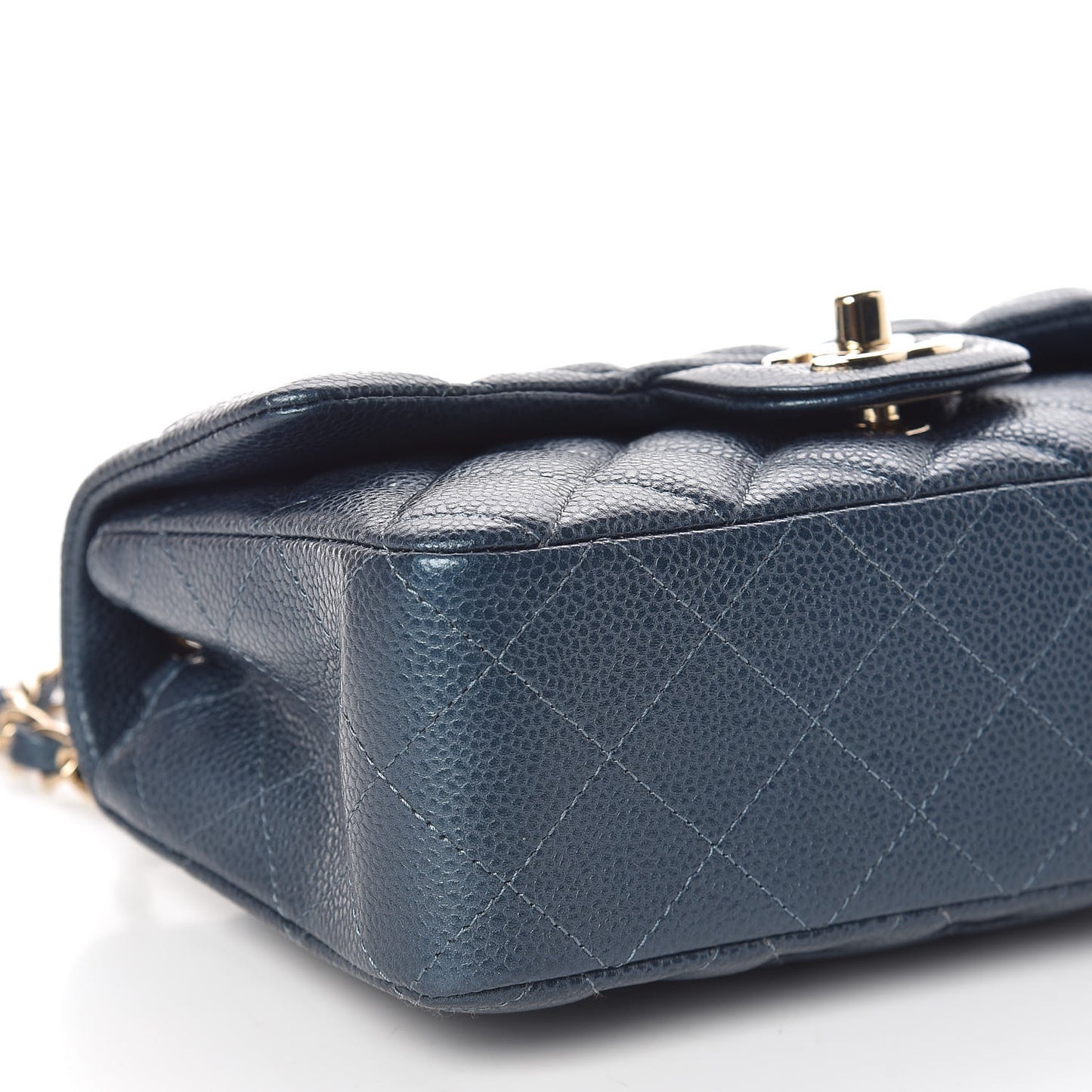 Iridescent Caviar Quilted Mini Rectangular Flap Blue
