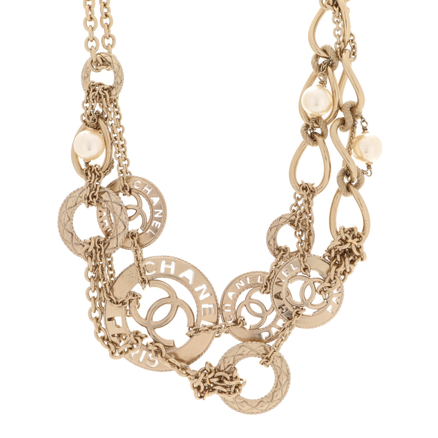 Chanel Pearl Chain Link CC Necklace Gold 1 of 6
