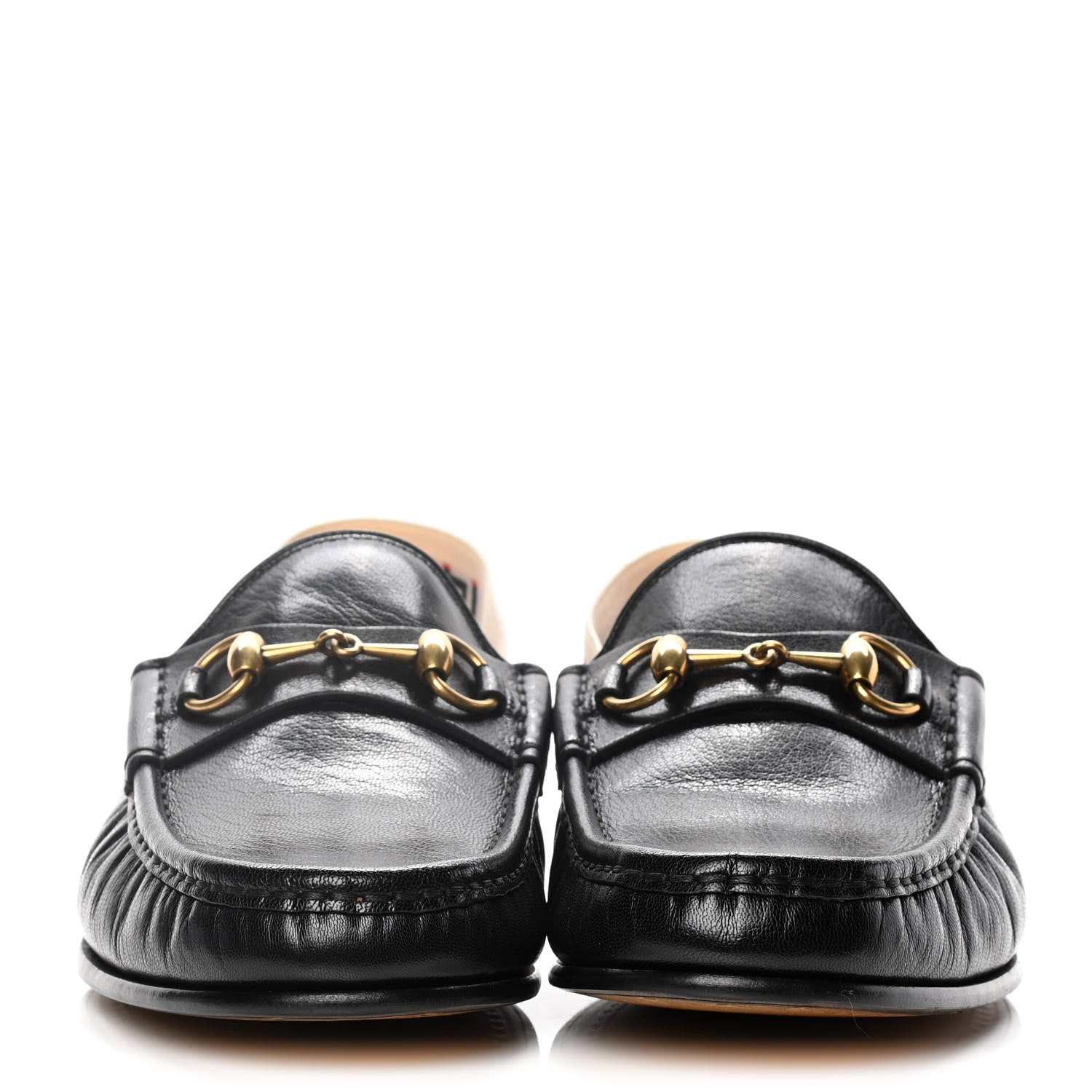 Gucci Goatskin Stripe Mens Horsebit Slingback Slippers 8 Black 2 of 12
