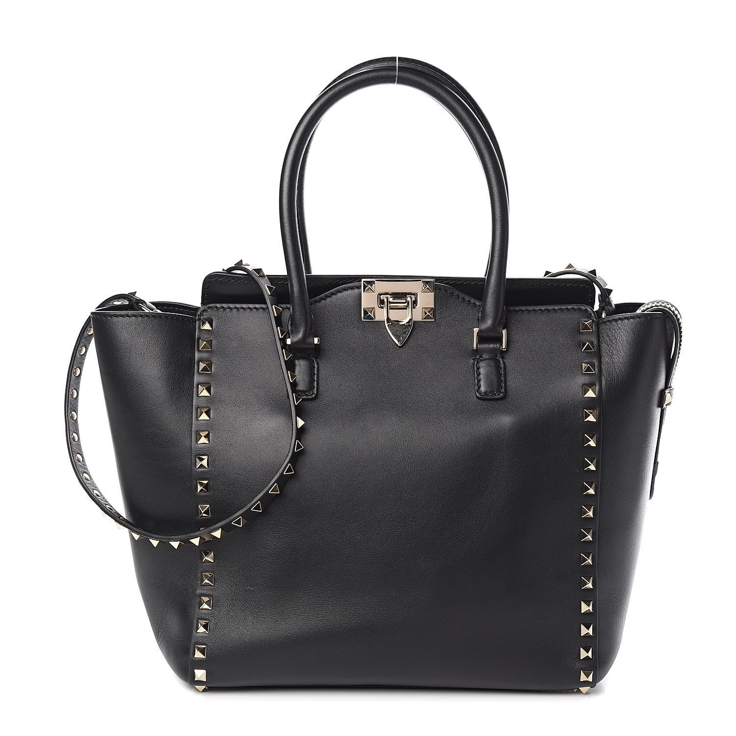 Valentino Garavani Vitello Rockstud Double Handle Tote Black 1 of 10