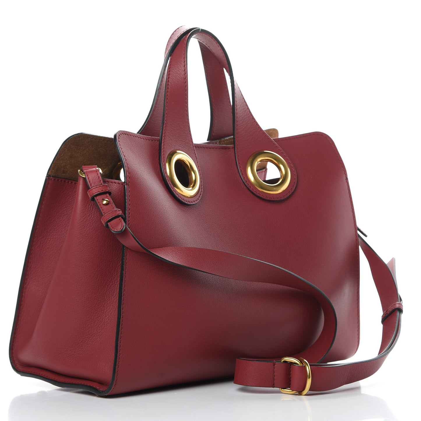Smooth Calfskin Small Grommet Embossed Crest Bag Red