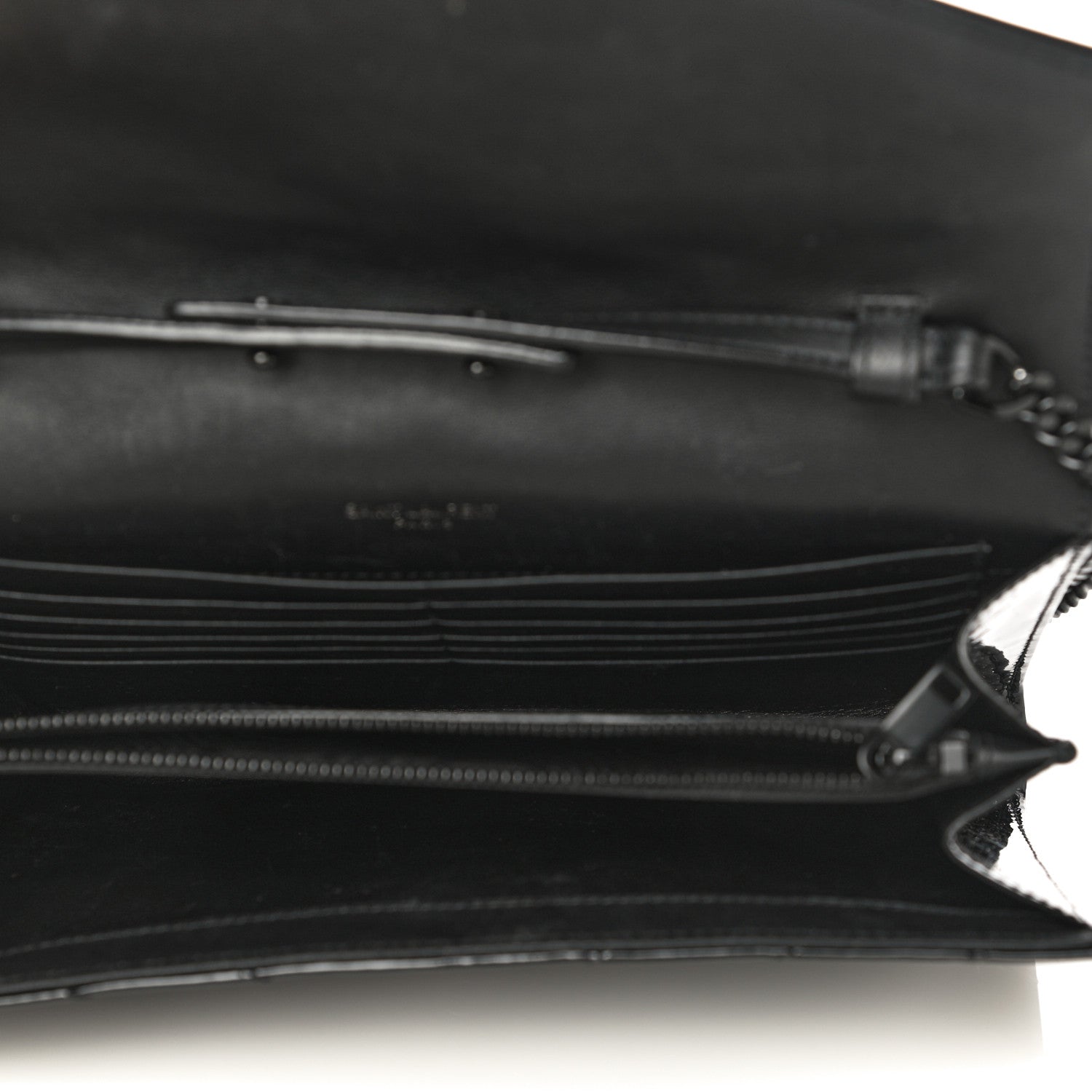 Saint Laurent Patent Matelasse Chevron Monogram Chain Wallet Black 4 of 18