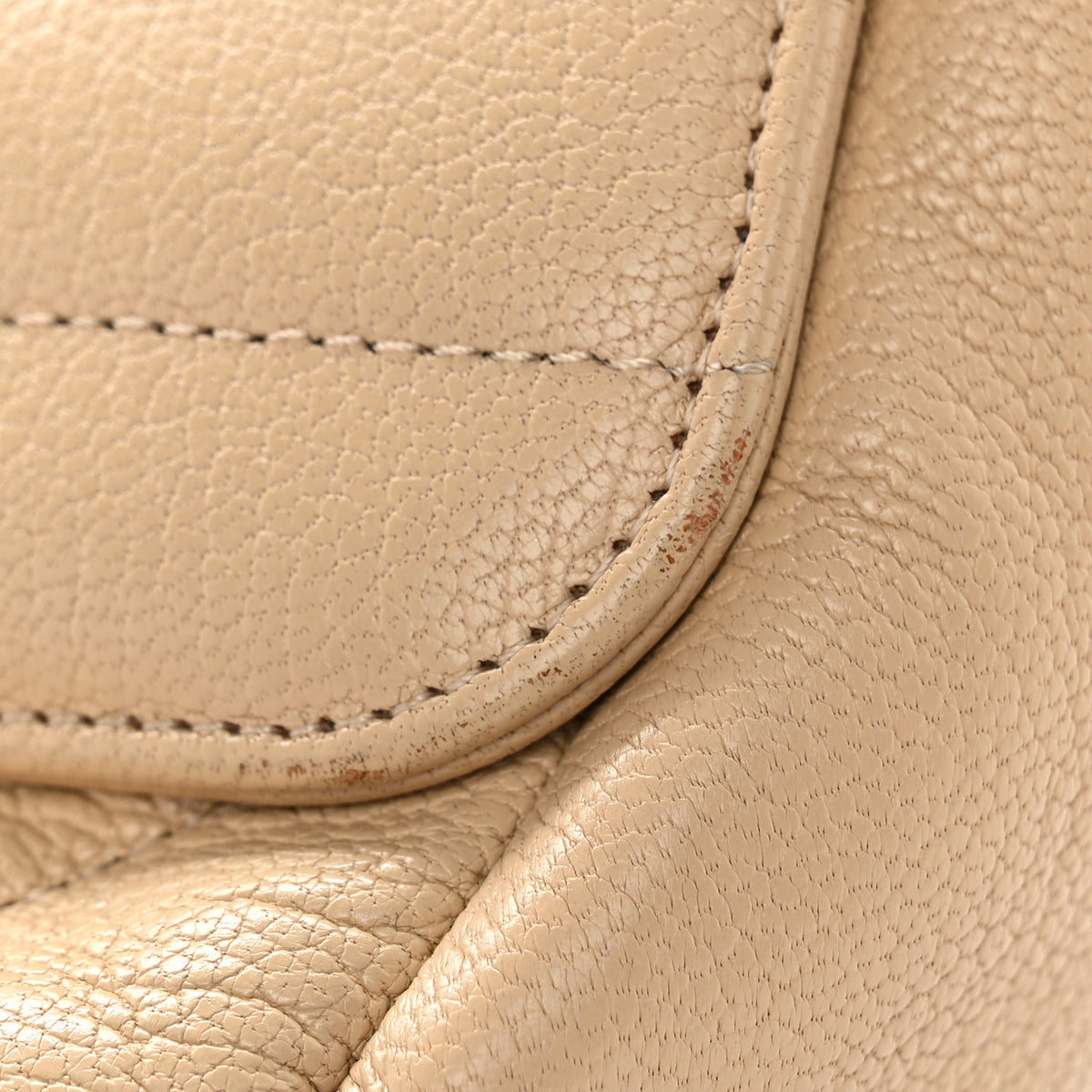 Shiny Goatskin Diagonal Quilted Medium Flap Beige
