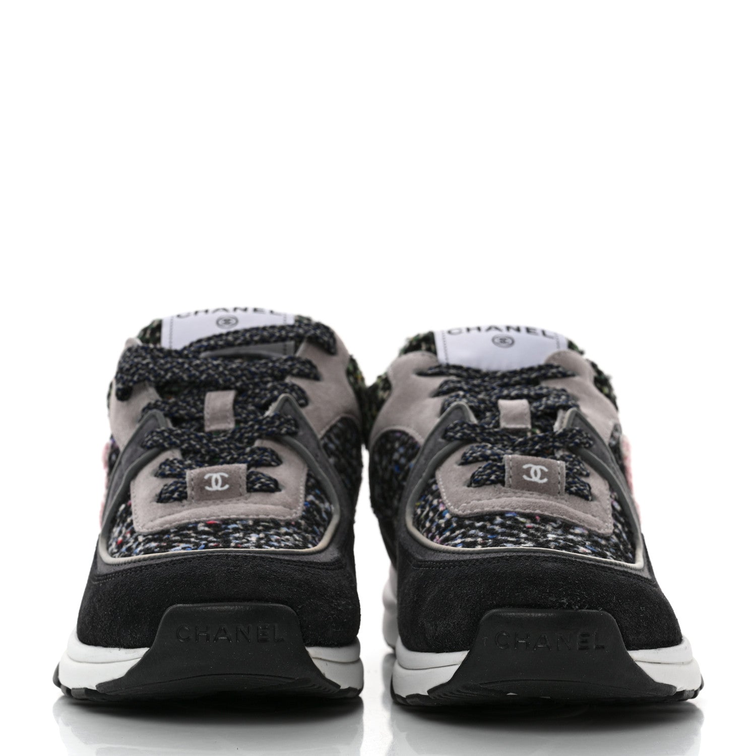 Chanel Tweed Suede CC Sneakers 36.5 Grey Pink Multicolor 2 of 9