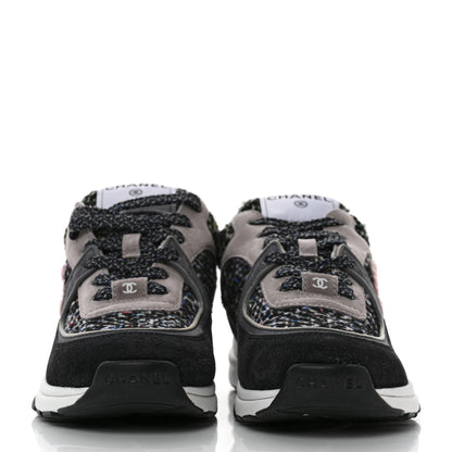 Chanel Tweed Suede CC Sneakers 36.5 Grey Pink Multicolor 2 of 9