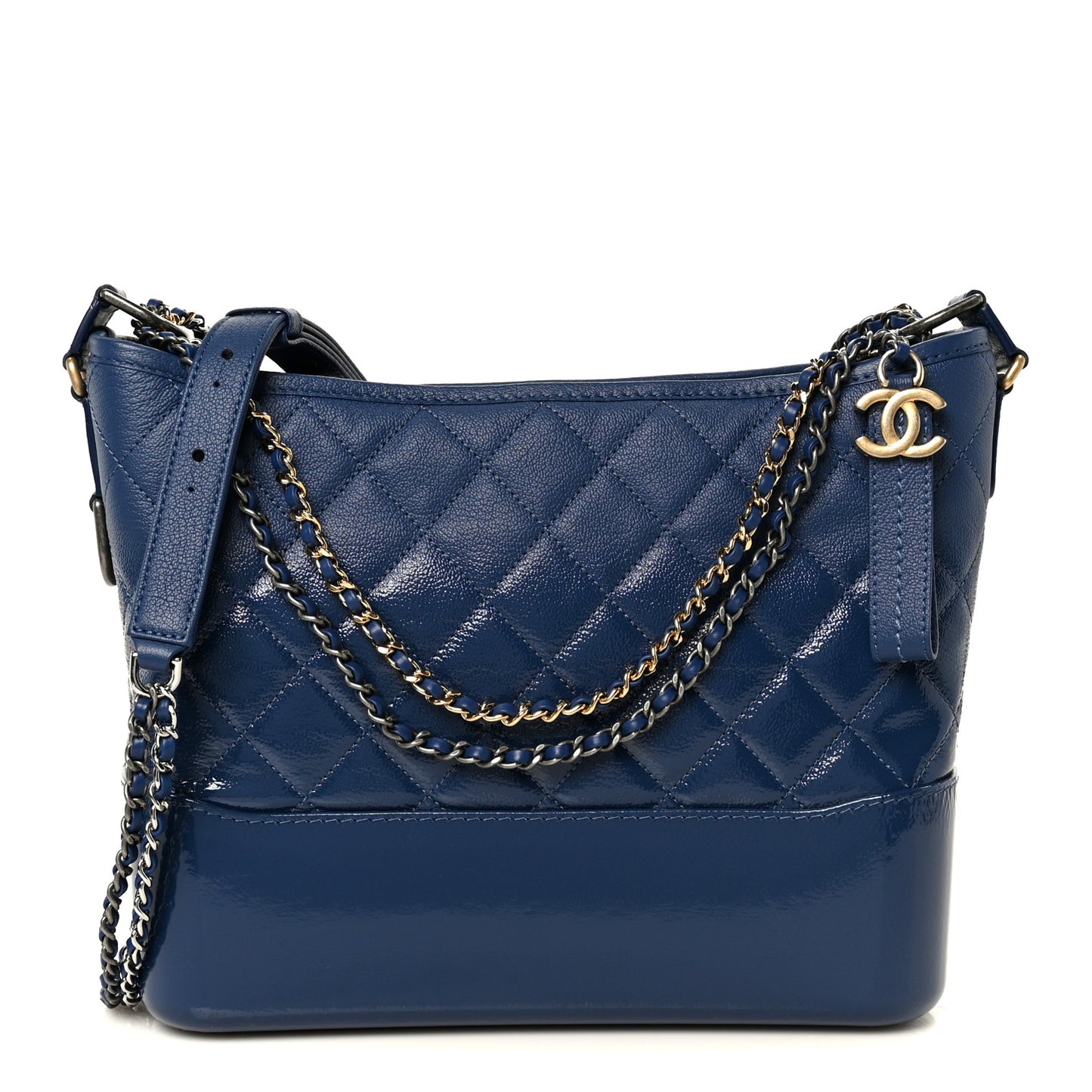 Patent Goatskin Quilted Medium Gabrielle Hobo Blue
