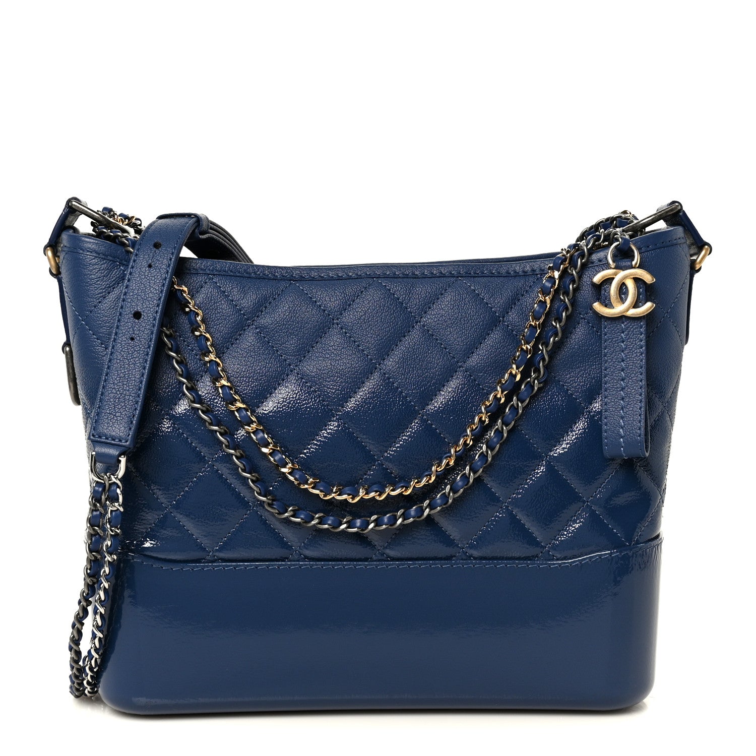 Chanel Patent Goatskin Quilted Medium Gabrielle Hobo Blue 1 of 10