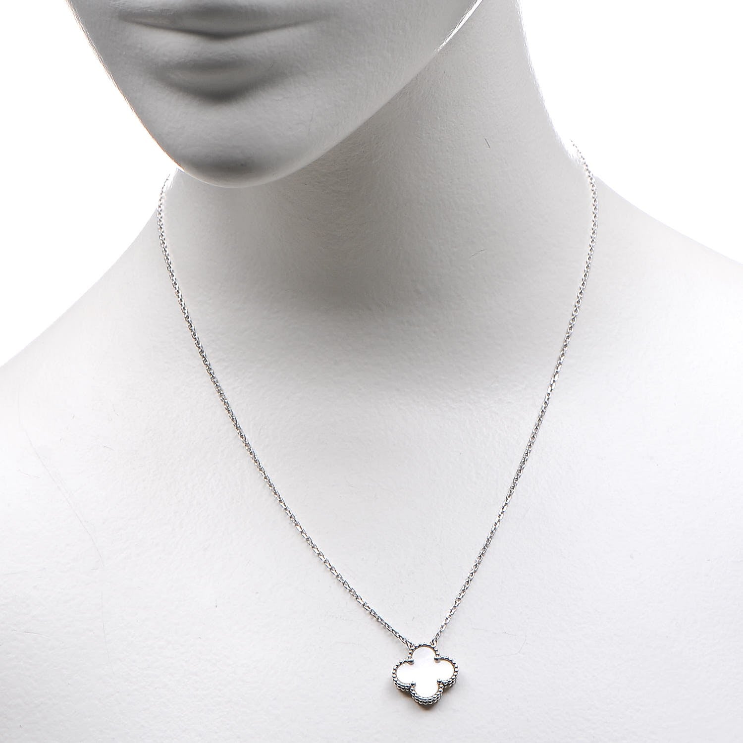 Van Cleef & Arpels 18K White Gold Mother of Pearl Vintage Alhambra Pendant Necklace 2 of 5