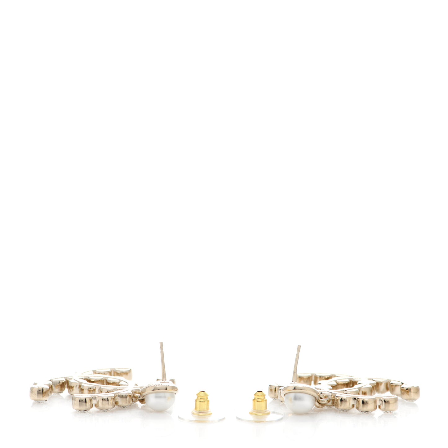 Crystal Pearl Large CC Drop Earrings Gold