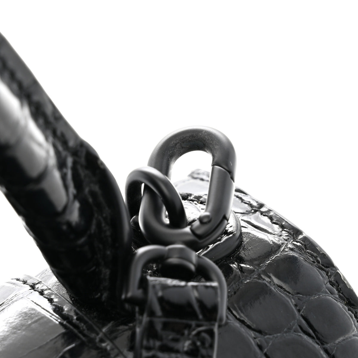 Shiny Calfskin Monochrome Crocodile Embossed Small Hourglass Top Handle Bag Black