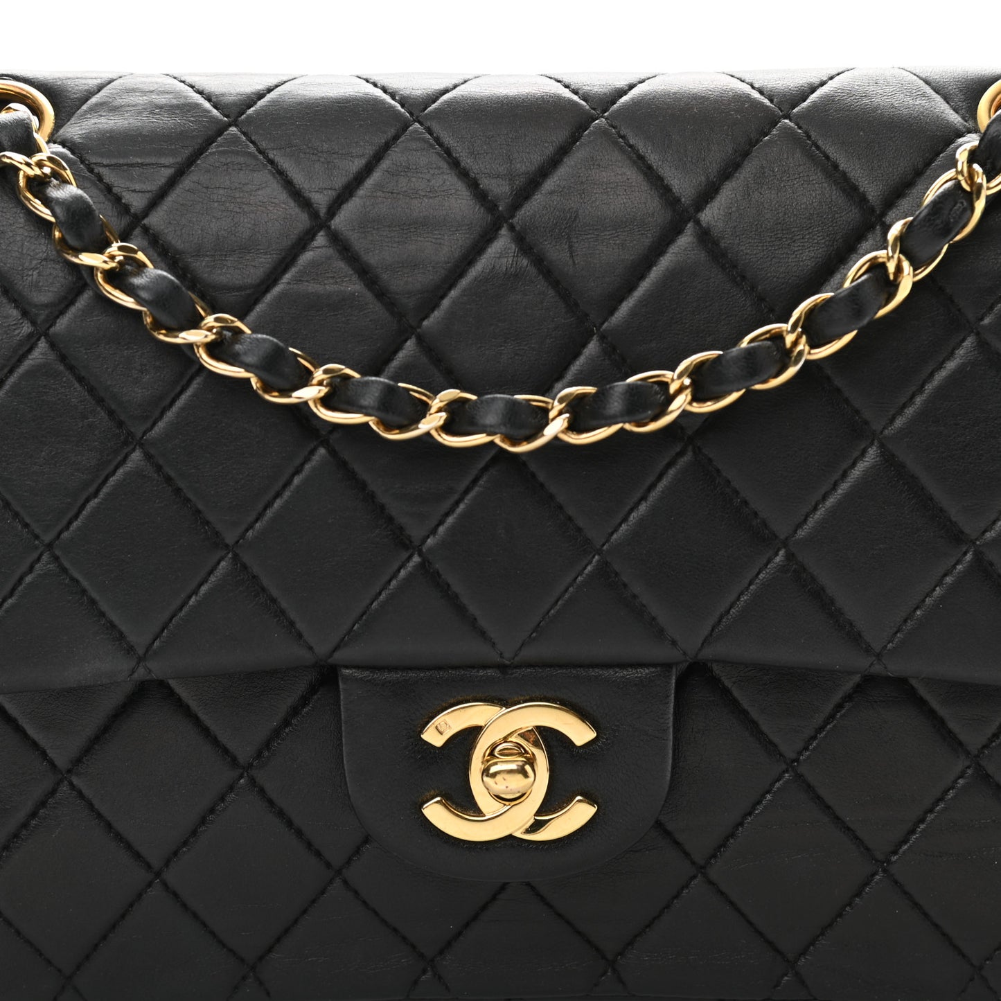 Lambskin Quilted Medium Double Flap Black