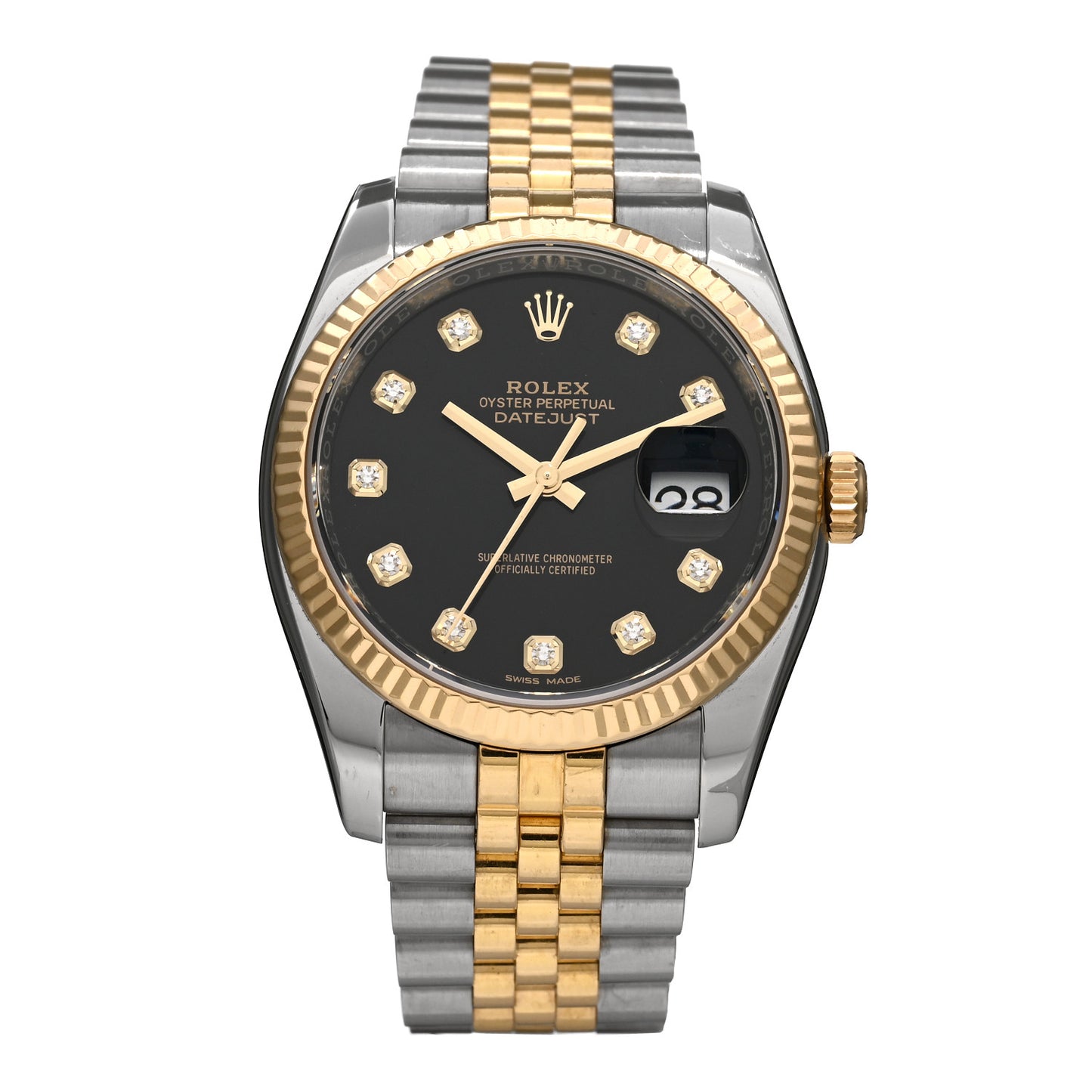 Stainless Steel 18K Yellow Gold Diamond 36mm Oyster Perpetual Datejust Watch Black 116233