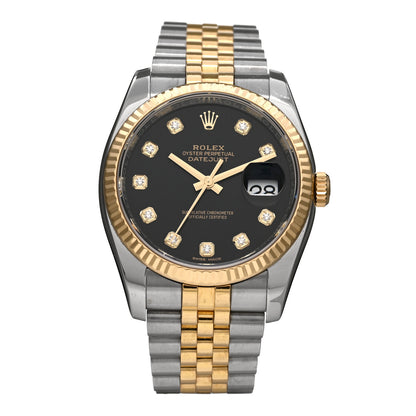Rolex Stainless Steel 18K Yellow Gold Diamond 36mm Oyster Perpetual Datejust Watch Black 116233 1 of 5