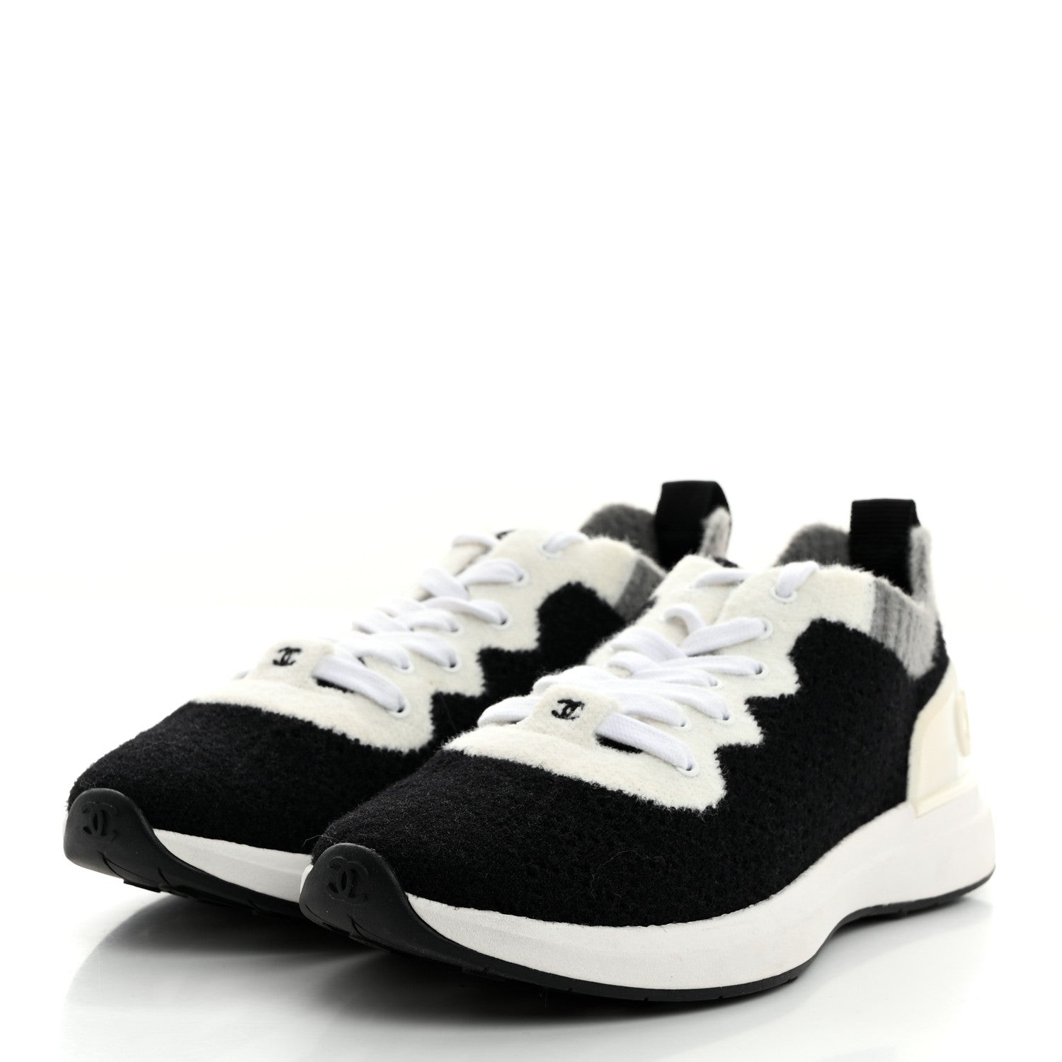 Chanel Mixed Fabrics Knit Sneakers 38 Black Grey White 3 of 9