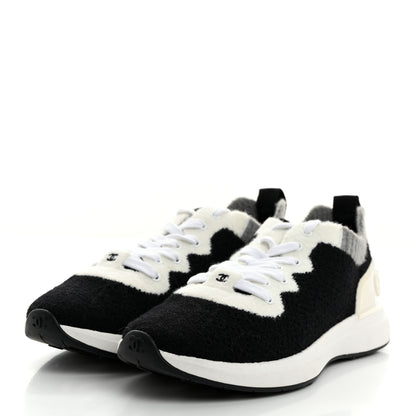 Chanel Mixed Fabrics Knit Sneakers 38 Black Grey White 3 of 9