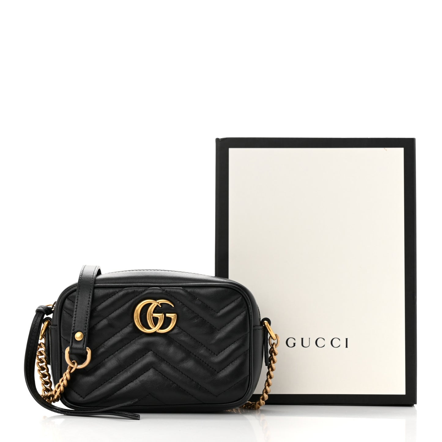 Calfskin Matelasse Mini GG Marmont Chain Shoulder Bag Black