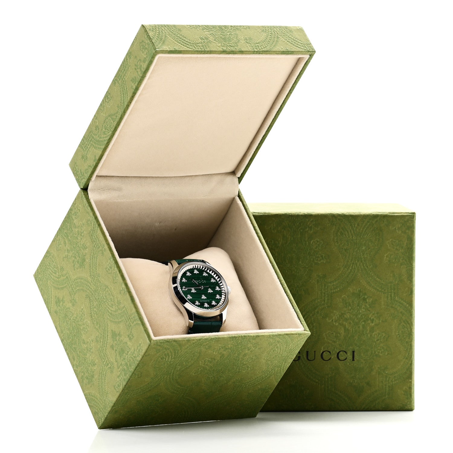 Gucci Stainless Steel Alligator Malachite 38mm G-Timeless Bee Automatic Watch 5 of 5