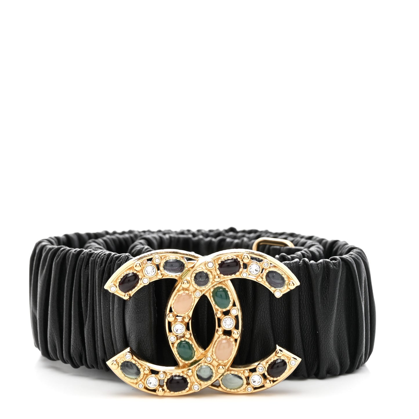 Calfskin Gripoix Poured Glass Along The Nile CC Belt 80 32 Black Gold Orange