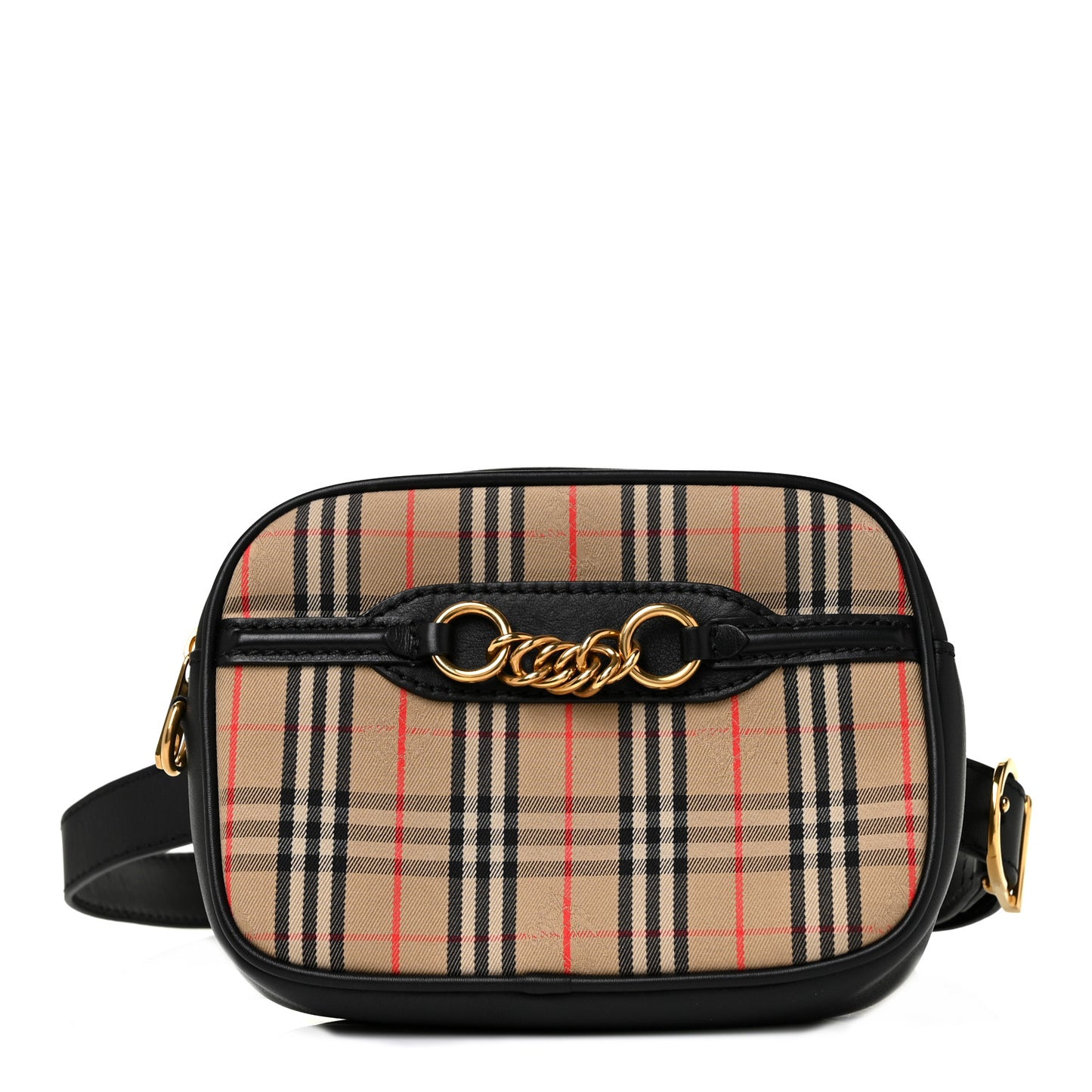 1983 Knight Check Smooth Calfskin Link Bum Bag Black
