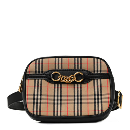 Burberry 1983 Knight Check Smooth Calfskin Link Bum Bag Black 1 of 8