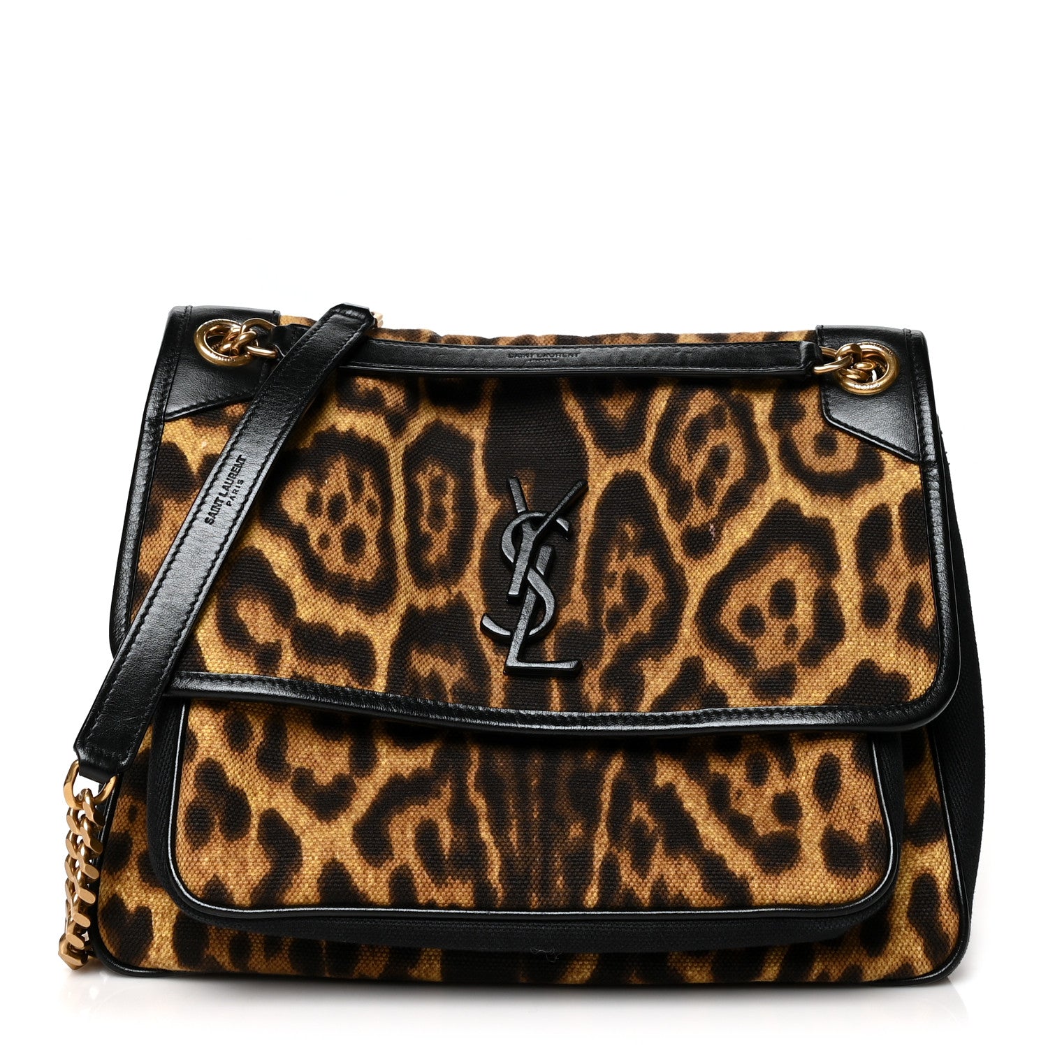 Saint Laurent Smooth Calfskin Canvas Leopard Print Medium Niki Chain Satchel Light Natural 1 of 13