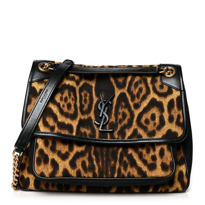 Saint Laurent Smooth Calfskin Canvas Leopard Print Medium Niki Chain Satchel Light Natural 1 of 13