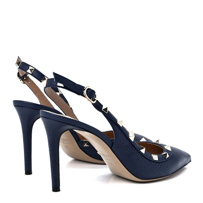 Valentino Garavani Pebbled Calfskin Rockstud Half D'Orsay Slingback 85mm Pumps 38 Pure Blue 4 of 9