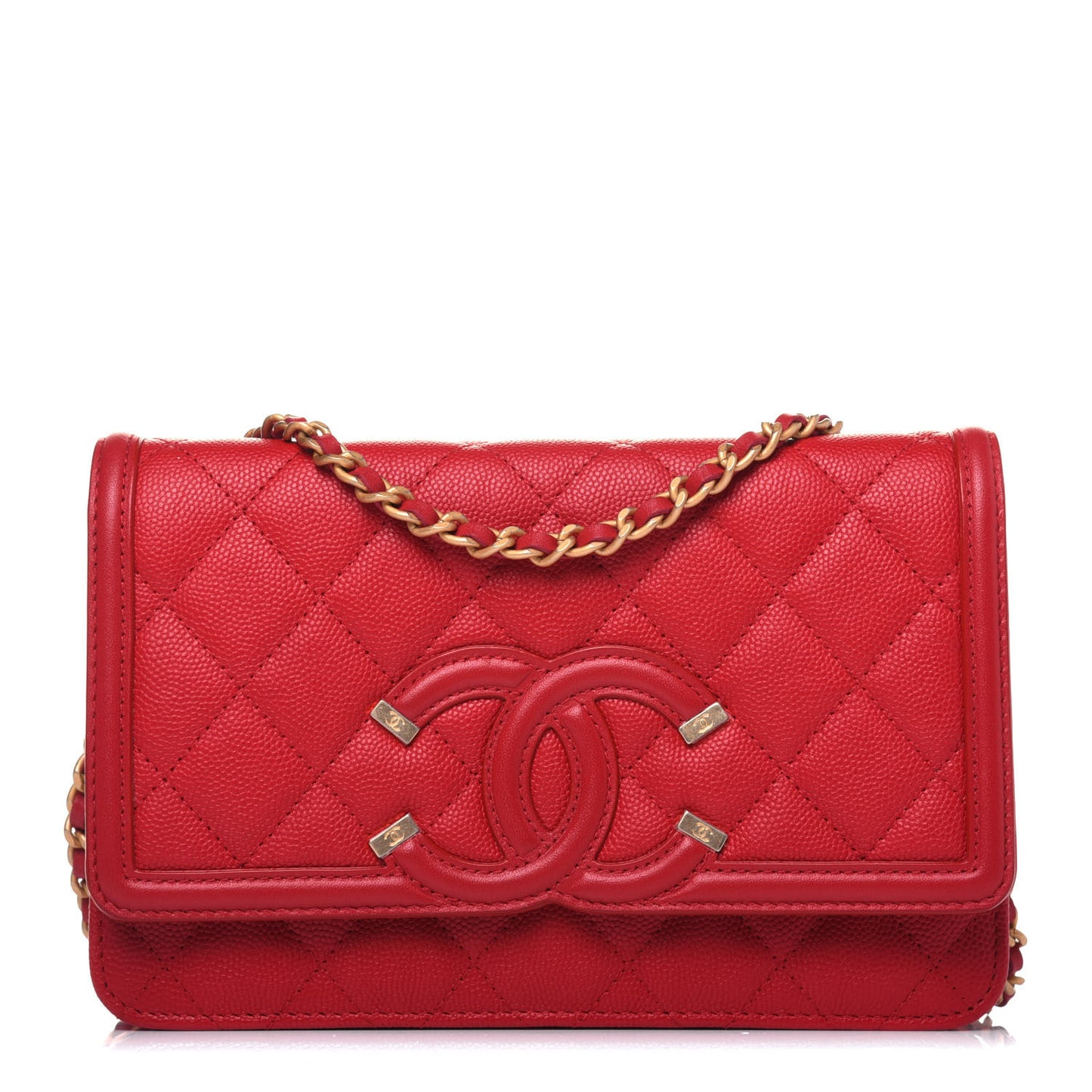 Caviar Quilted CC Filigree Wallet On Chain WOC Red