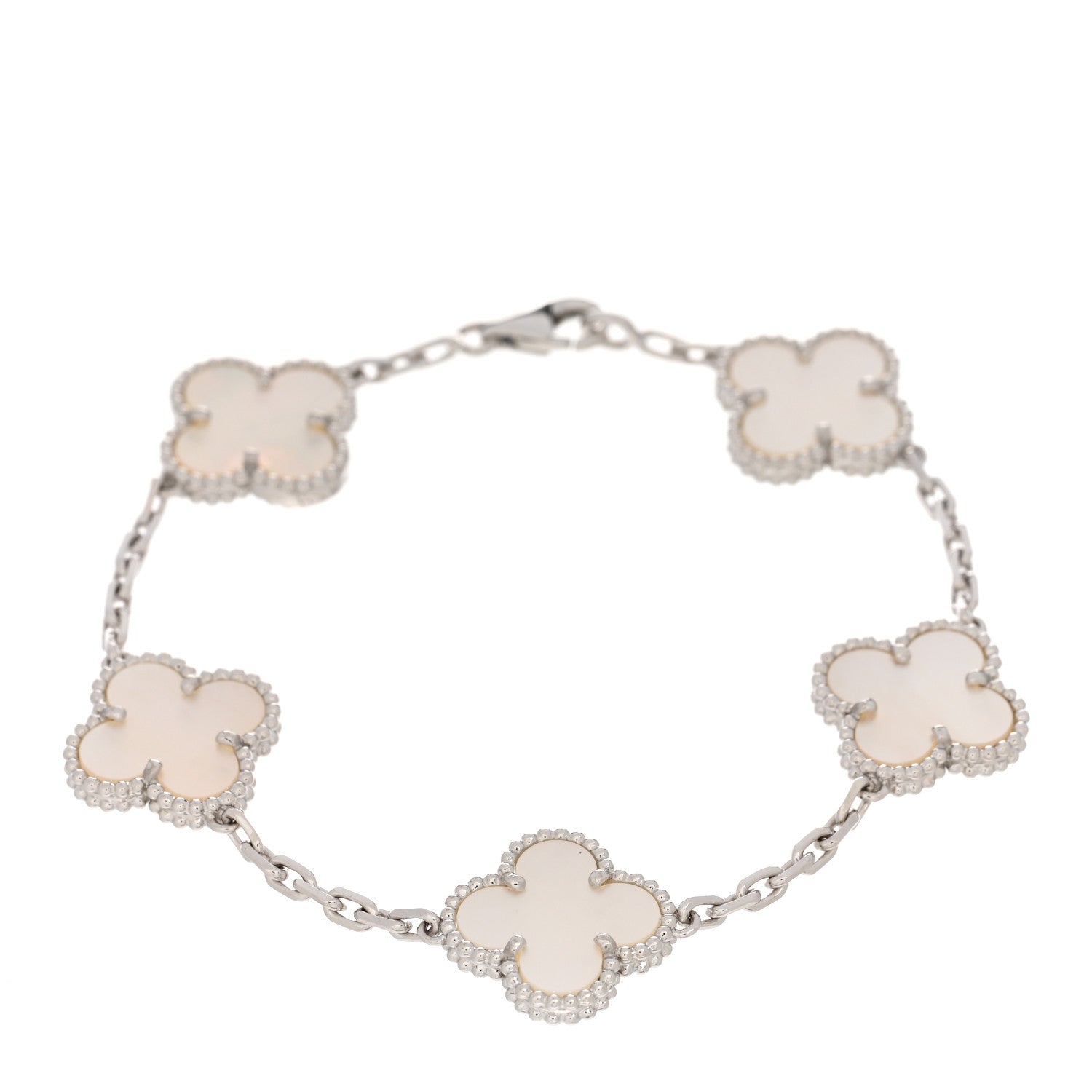 Van Cleef & Arpels 18K White Gold Mother of Pearl 5 Motifs Vintage Alhambra Bracelet 1 of 5