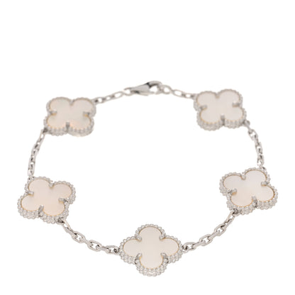 Van Cleef & Arpels 18K White Gold Mother of Pearl 5 Motifs Vintage Alhambra Bracelet 1 of 5