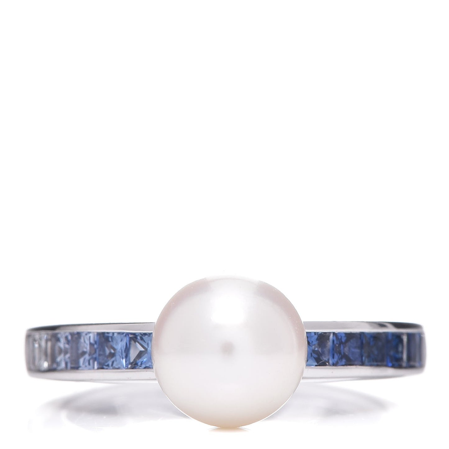 18K White Gold Sapphire Akoya Pearl 8mm Ring 51 5.75