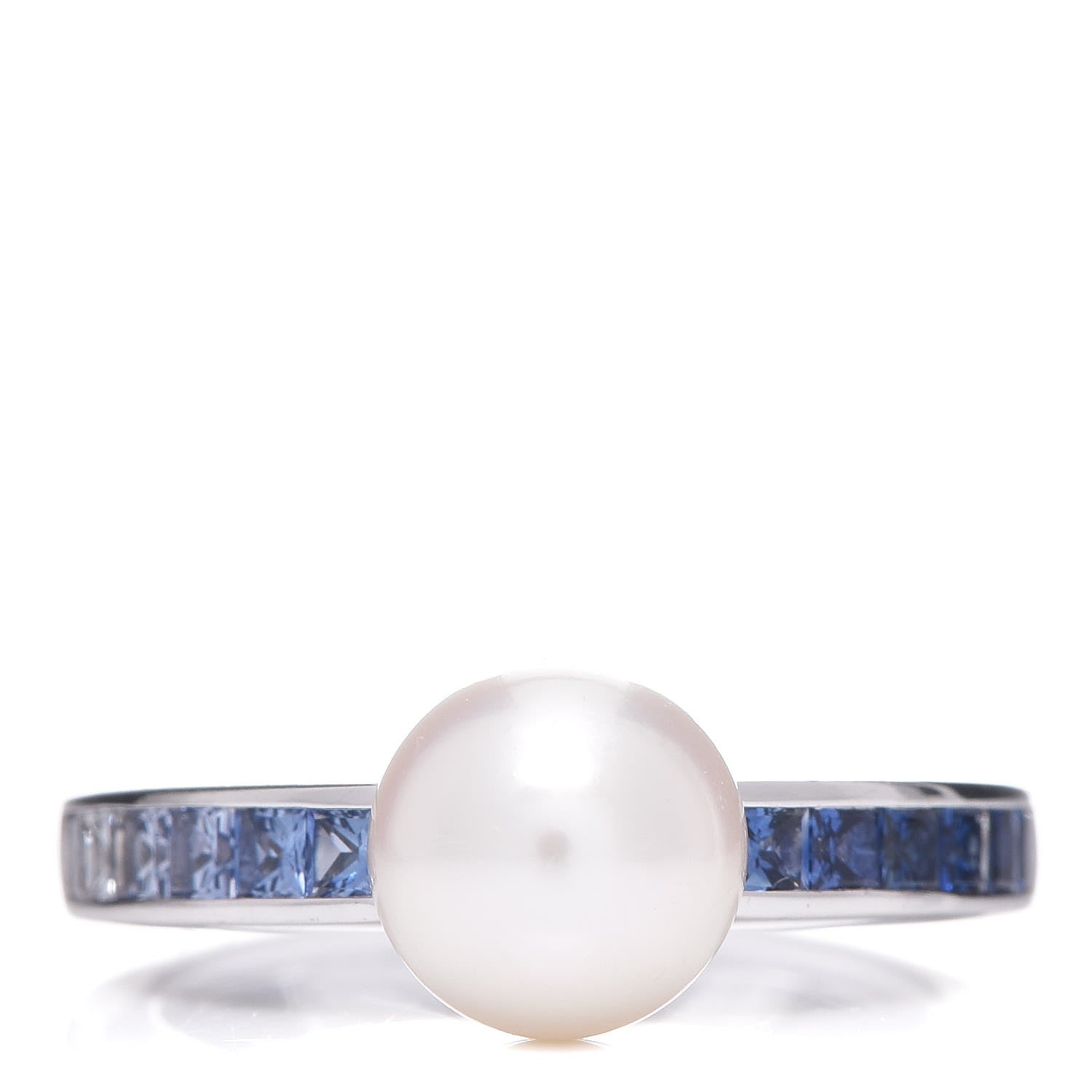 Mikimoto 18K White Gold Sapphire Akoya Pearl 8mm Ring 51 5.75 1 of 8
